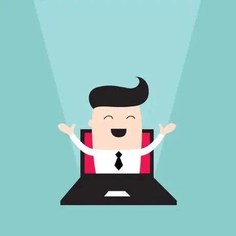 hombre entusiasta saliendo de un ordenador